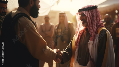 arab business man deal two army shaking Hands