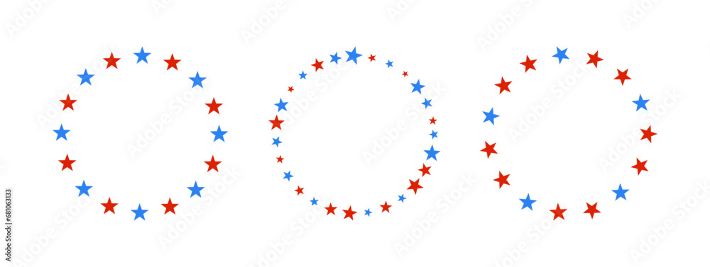 Red and blue stars round vector frames Red and blue stars round vector frames