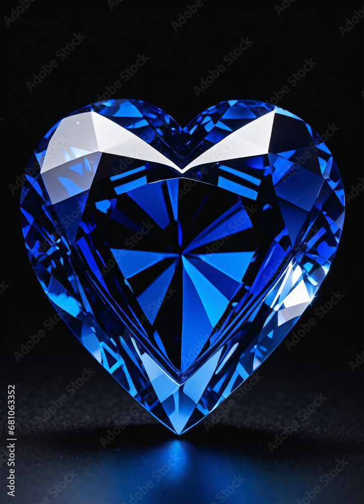 Fototapeta premium Crystal sapphire blue heart on the black background