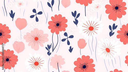 Minimalistischer Risograph-Druck mit Blumen, nahtloses Muster, Hintergrund photo