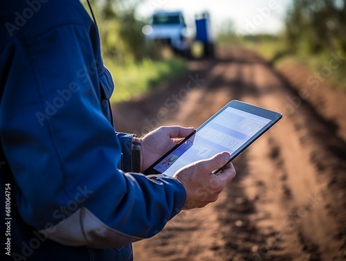 Farmer using tablet in the field.