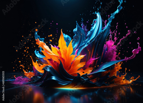 Vibrant abstract splashes and waves on the black background