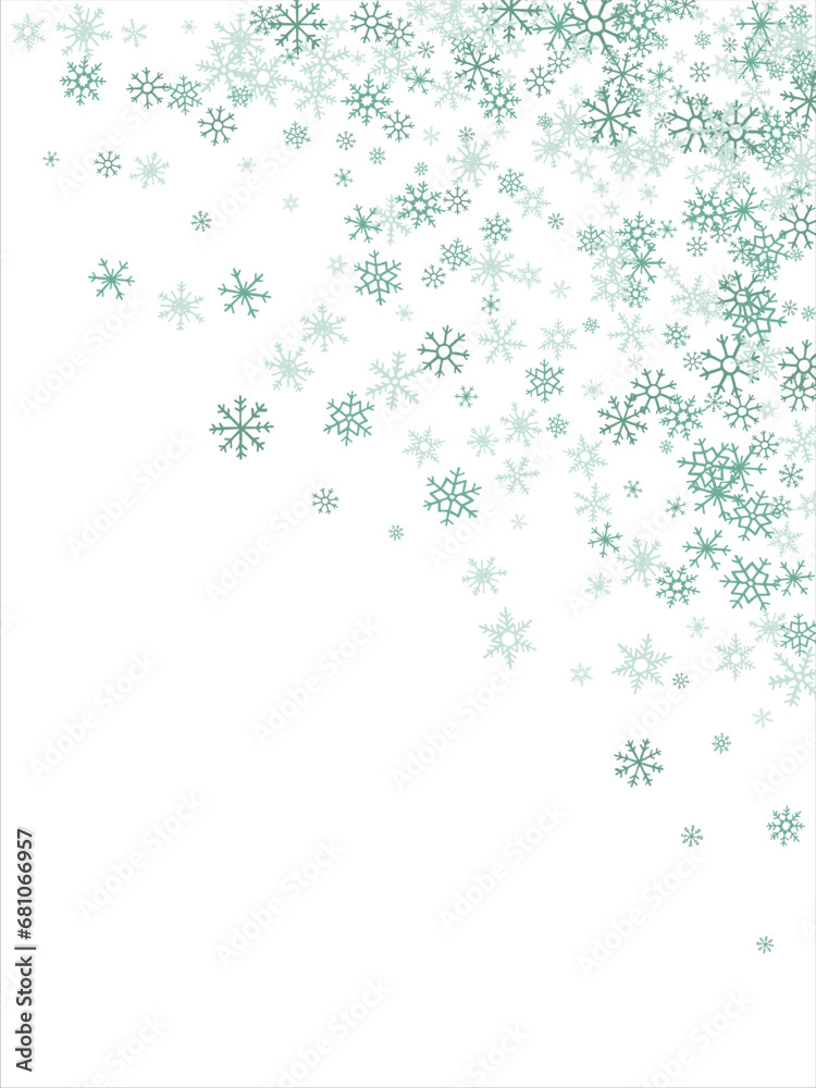 winter snow with blue snowflakes on a white background. Festive Christmas banner, New Year card. Symbols of frosty winter. Vector illustration.