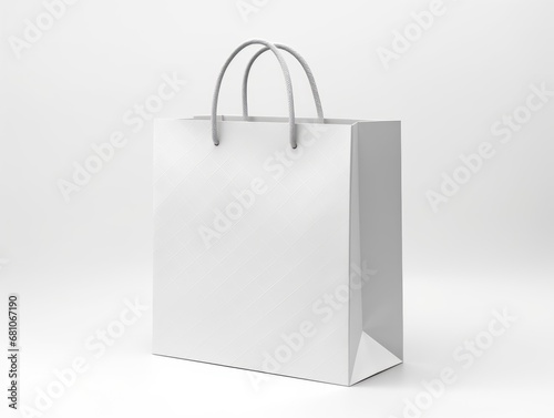 White blank shopping paper bag on white background for mockup and design 3D render Illustration Generative AI