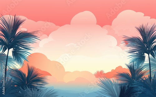 Tropical sunset with trees.