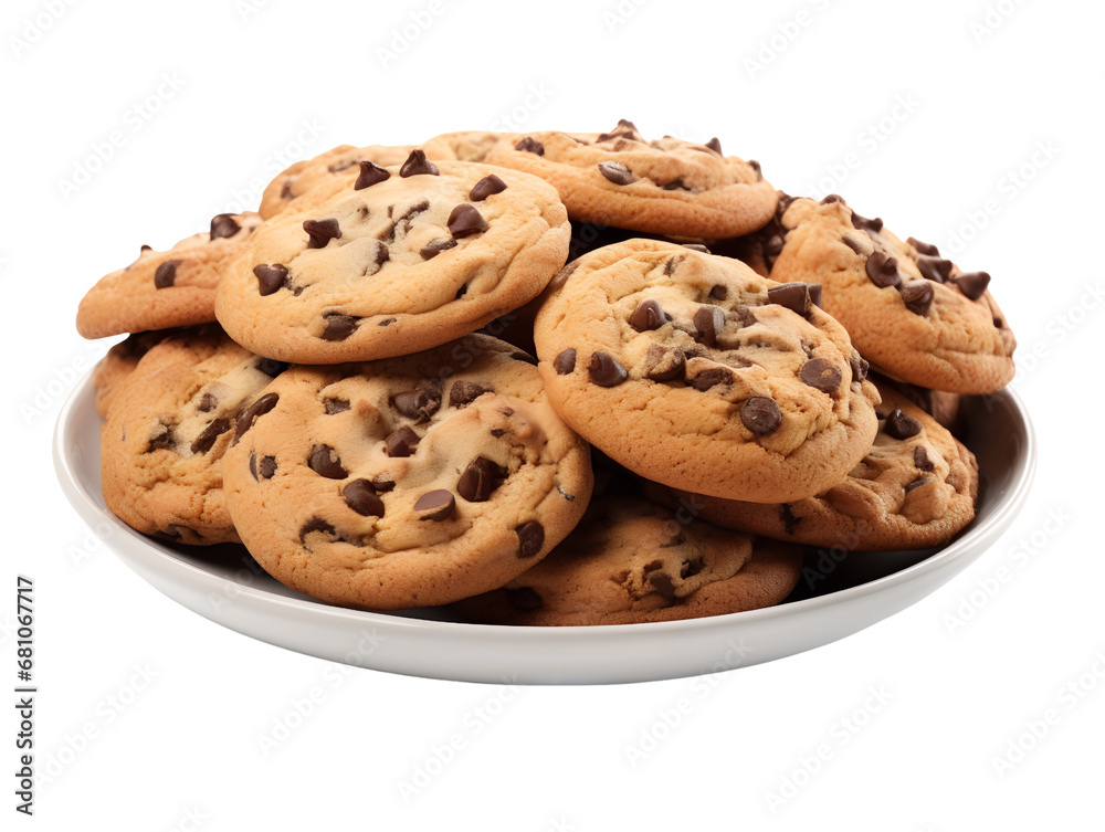 Delicious Chocolate Chip Cookies, isolated on a transparent or white background
