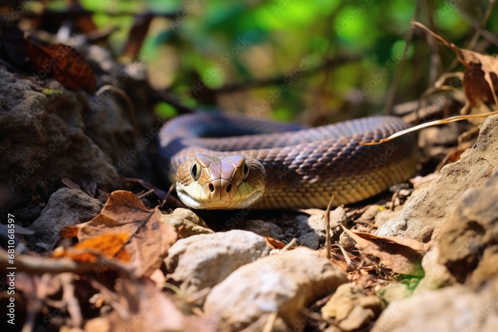 A poisionous snake hiding at a small path. A poisionous snake hiding at a small path.