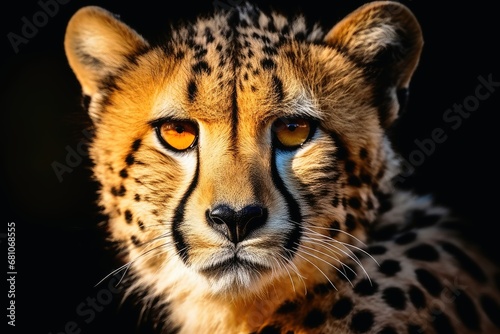 A mesmerizing cheetah on a dark background. photo