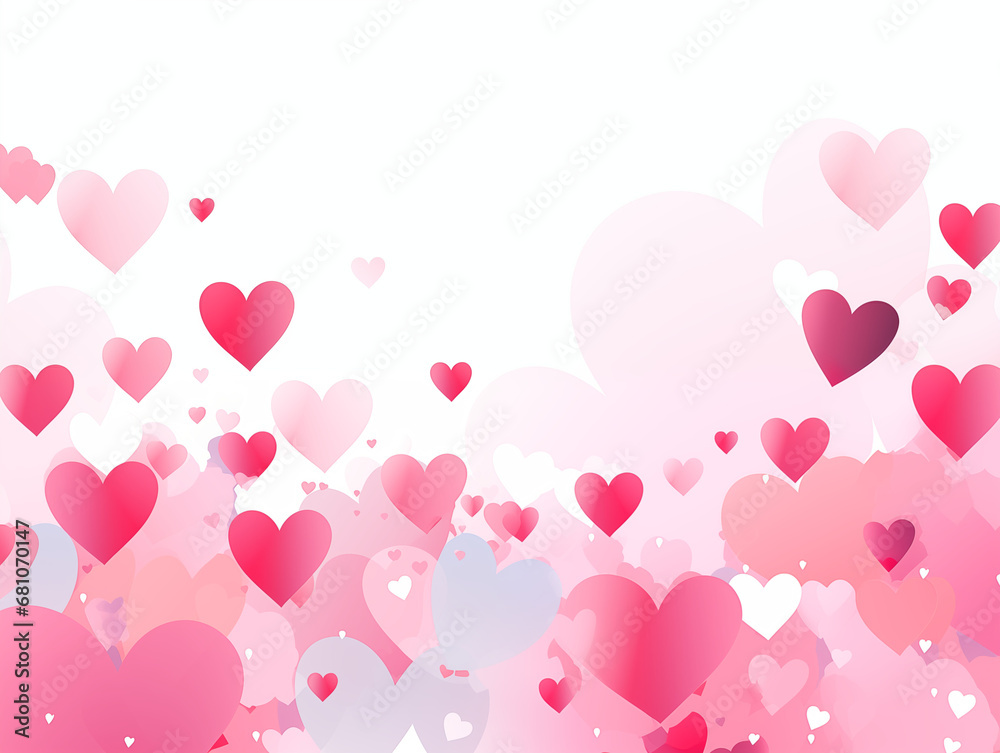 Romantic card on white background with pink love hearts 
