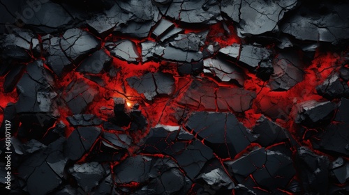 Eerie Contrast: Dark Earthy Surface and Spewing Red Lava
