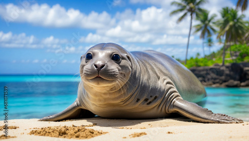 A Hawaiian monk seal in its natural habitat.