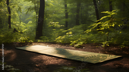 esterillas de yoga en diferentes entornos como la ciudad, la playa o el bosque photo