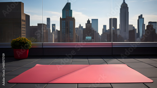 esterillas de yoga en diferentes entornos como la ciudad, la playa o el bosque photo