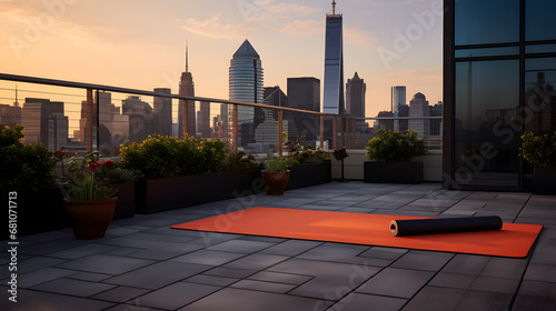esterillas de yoga en diferentes entornos como la ciudad, la playa o el bosque photo