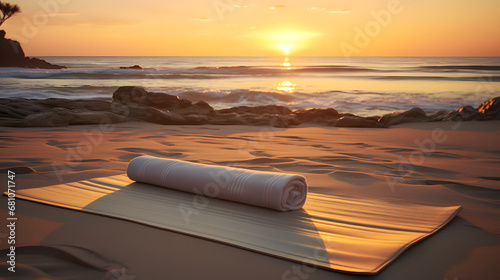 esterillas de yoga en diferentes entornos como la ciudad, la playa o el bosque photo