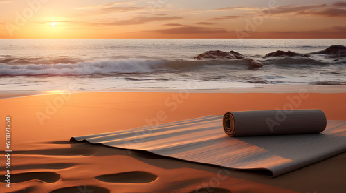 esterillas de yoga en diferentes entornos como la ciudad, la playa o el bosque photo