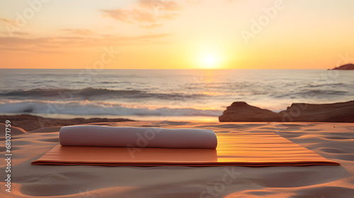 esterillas de yoga en diferentes entornos como la ciudad, la playa o el bosque photo