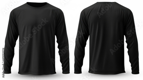 Long Sleeve Black: Men's black t-shirt with front and back views isolated on white. An ideal canvas for your stylish designs. ai generative photo
