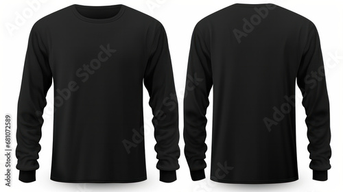 Long Sleeve Black: A men's black t-shirt with front and back views isolated on a clean white background. Perfect for apparel design. ai generative