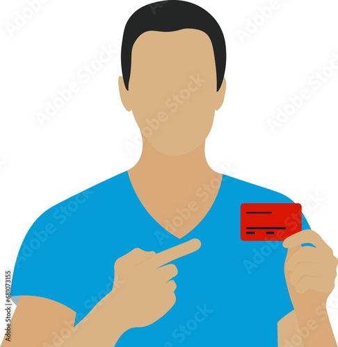 gestos con tarjeta, hombre señalando una tarjeta de crédito, pagos electrónicos, sin fondo, fondo transparente