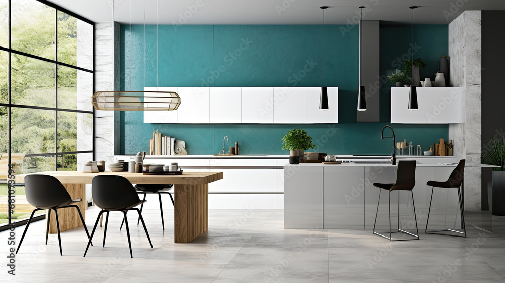 Modern Clean Contemporary Kitchen Interior Design, AI Generated Stock ...