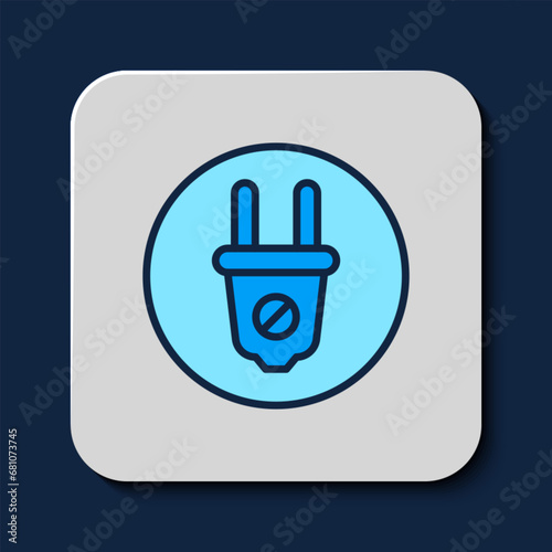 Filled outline Electric plug icon isolated on blue background. Concept of connection and disconnection of the electricity. Vector