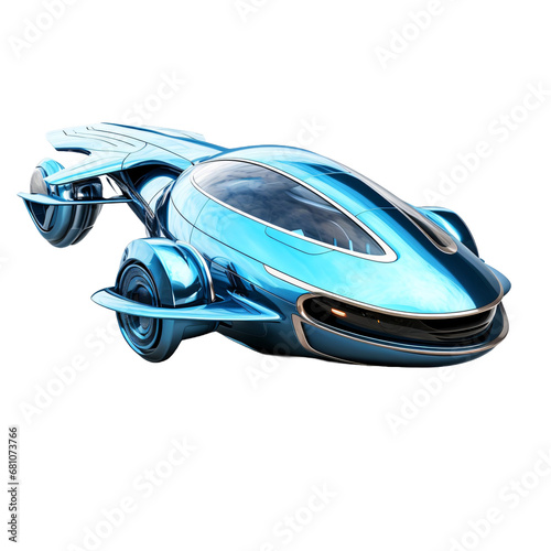 Futuristic illustration of a flying car, eco-friendly transport of the future isolated on transparent white background