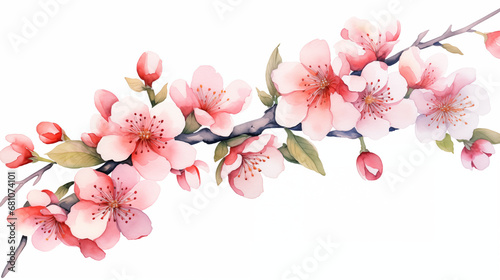 Plum blossoms, representing resilience and renewal, Chinese New Year symbols, watercolor style, white background, with copy space © Катерина Євтехова