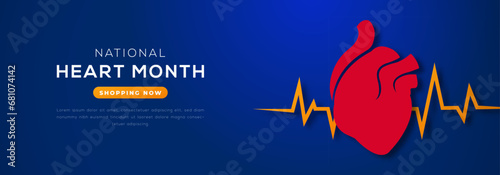 Happy National Heart Month Paper cut style Vector Design Illustration for Background, Poster, Banner, Advertising, Greeting Card