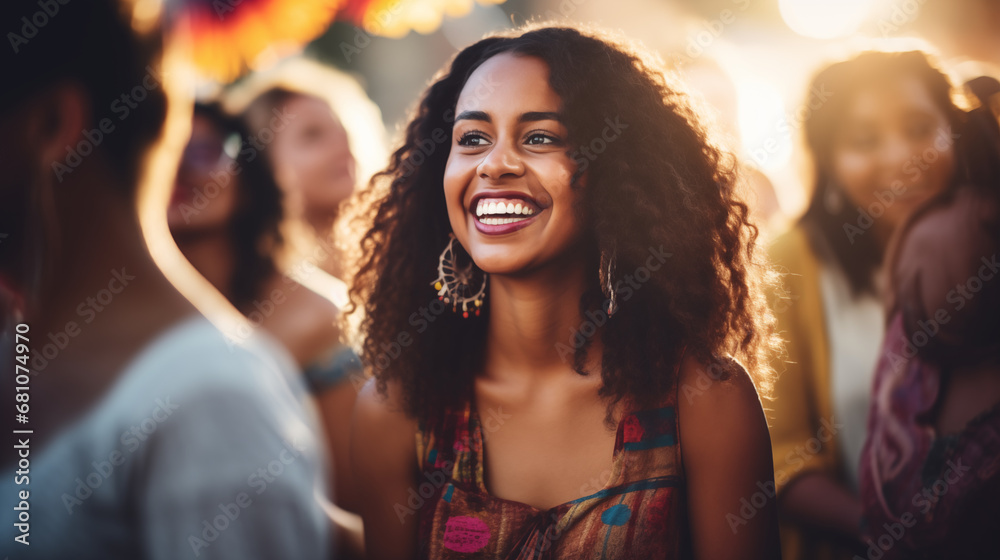 A group of people from diverse ethnic backgrounds participating in a cultural festival, diverse ethnicities, blurred background, bokeh, with copy space