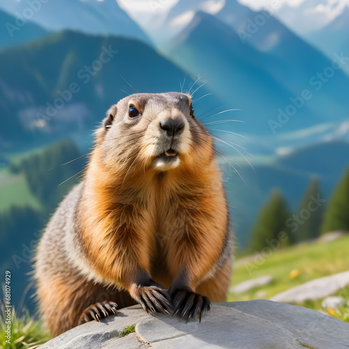 cute marmot in the mountains