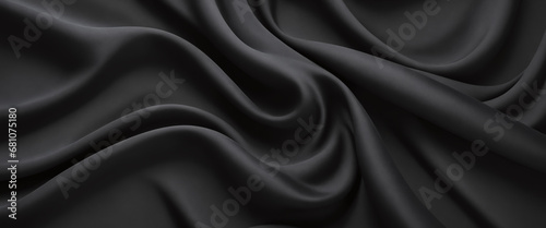 Abstract background of black crumpled fabric. Cloth with folds. Dark illustration. Generative AI