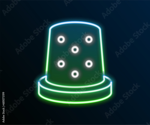 Glowing neon line Thimble for sewing icon isolated on black background. Colorful outline concept. Vector