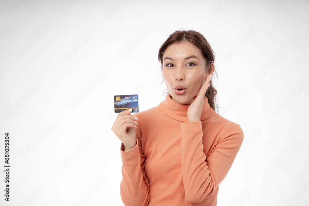 woman show credit card for online shopping at home. stay home, technology, electronic commerce, internet, market place, final or summer or big sale, payment, discount for credit, Low price woman show credit card for online shopping at home. stay home, technology, electronic commerce, internet, market place, final or summer or big sale, payment, discount for credit, Low price