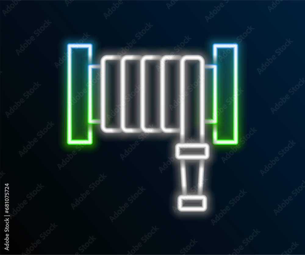 Glowing neon line Fire hose reel icon isolated on black background. Colorful outline concept. Vector Glowing neon line Fire hose reel icon isolated on black background. Colorful outline concept. Vector
