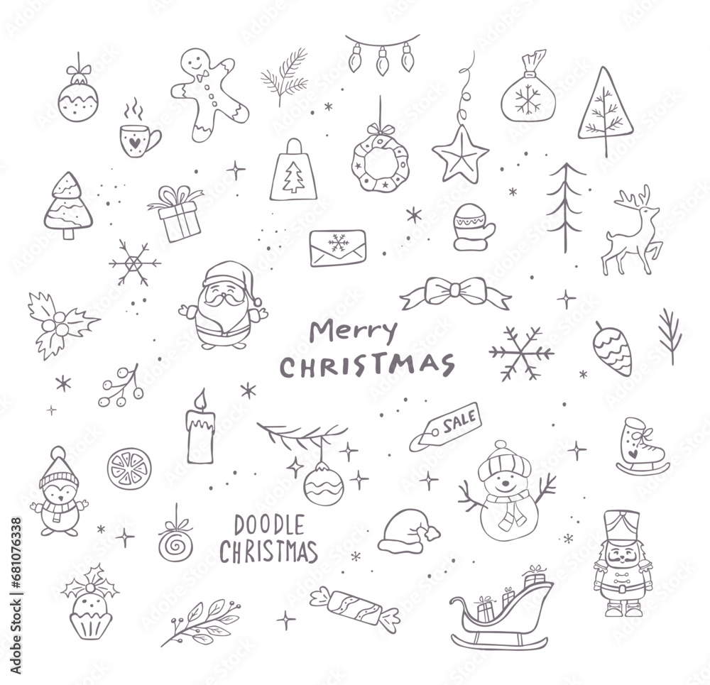 Big set of Christmas design element in doodle style