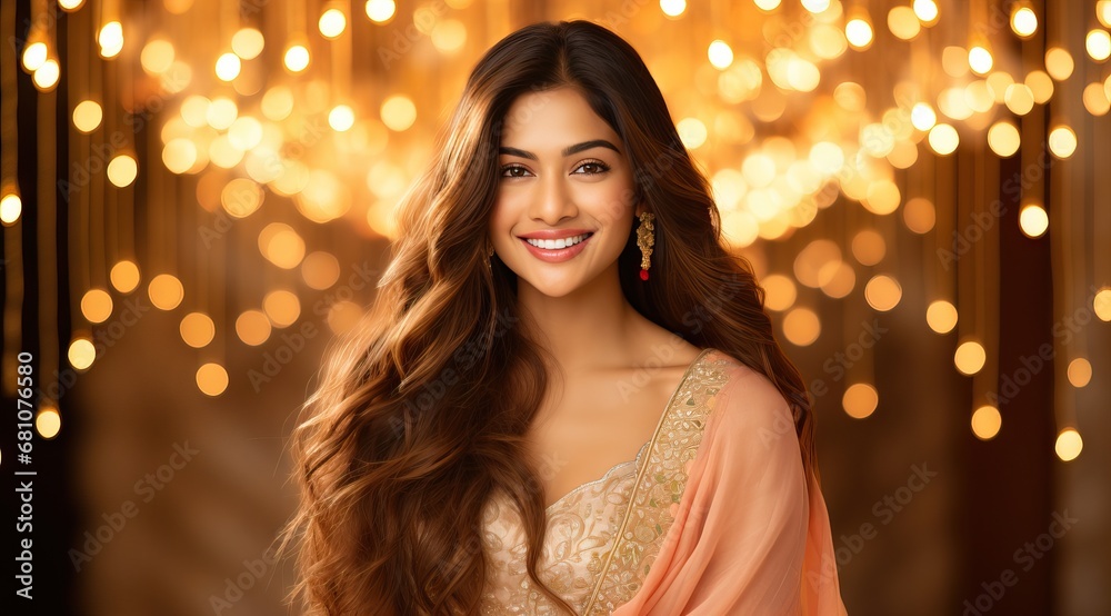 Festive Diwali Grace: Royal Attire and Glow on Pastel Backdrop generative ai Festive Diwali Grace: Royal Attire and Glow on Pastel Backdrop generative ai