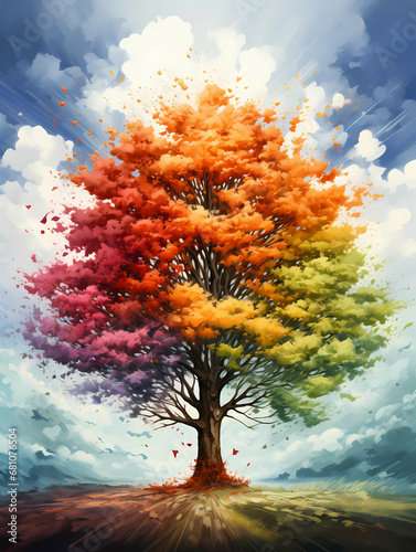 A Tree With Different Colors Of Leaves - one tree variation of seasons