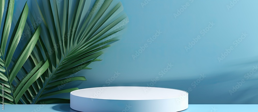 Premium display case with a tropical backdrop for cosmetic presentation Copy space image Place for adding text or design Premium display case with a tropical backdrop for cosmetic presentation Copy space image Place for adding text or design