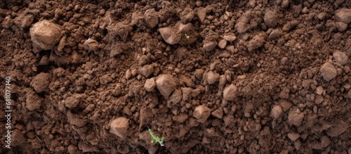 Scattered soil pile on white background top view Copy space image Place for adding text or design