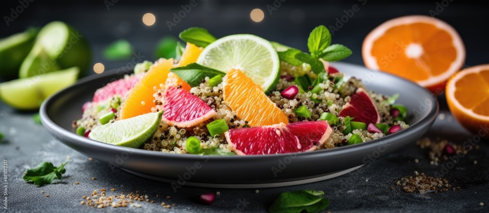 Quinoa veggies and grapefruit in a fresh salad Copy space image Place for adding text or design Quinoa veggies and grapefruit in a fresh salad Copy space image Place for adding text or design