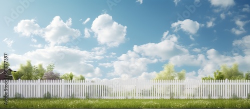 Fotografia Partial opening on each side of a white picket fence Copy space image Place for