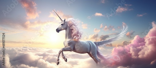 Rare 3D illustration representing a unicorn company worth billions Copy space image Place for adding text or design photo