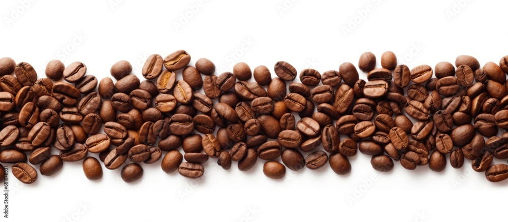 Fototapeta premium Roasted coffee bean frame white background suitable for texture Copy space image Place for adding text or design