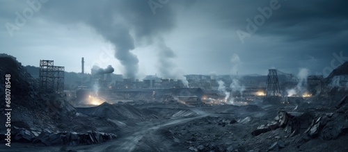 Open pit coal mining Copy space image Place for adding text or design photo
