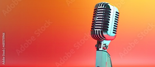Retro microphone on a colorful background let s sing Copy space image Place for adding text or design