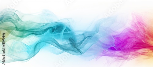 Rainbow colored magic smoke puffs on white background create abstract 3D textures Copy space image Place for adding text or design photo