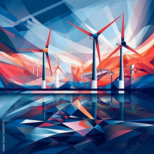 bright illustration of wind turbines 