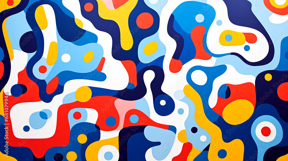 abstract blue red and yellow doodle puzzle pattern backdrop