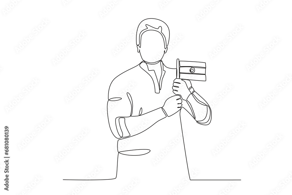 A man holding a small flag. Indian republic day one-line drawing A man holding a small flag. Indian republic day one-line drawing